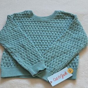 Cat & Jack Ocean Green Pullover Sweater XS (4/5) Girls Knit Diamond Pattern